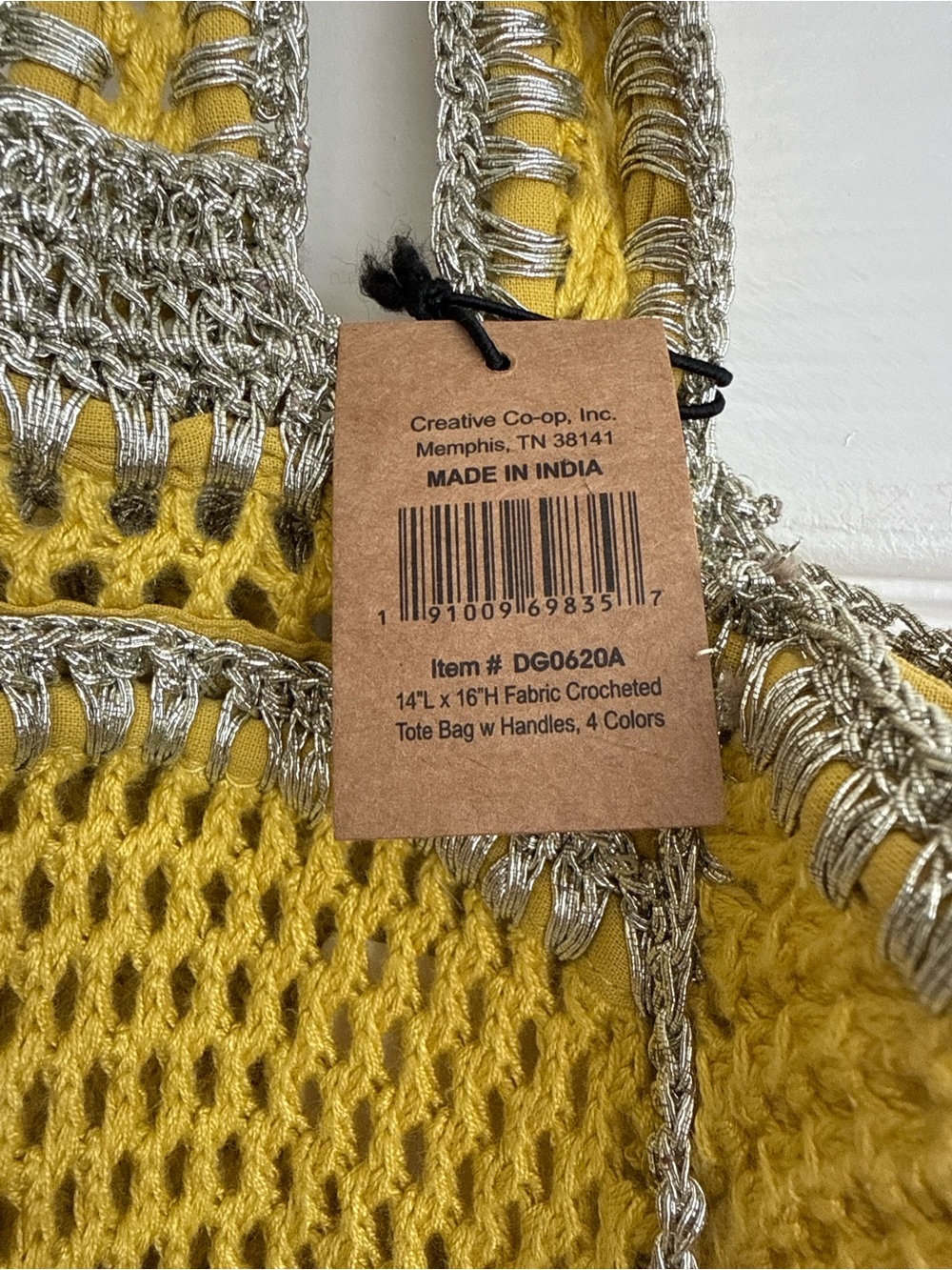 Yellow Crochet Tote Bag with Silver-Tone Trim - Picture 2 of 7